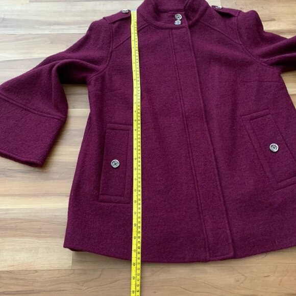 Chico's Boiled Wool Jacket 1 M Medium Burgundy Red Mock Neck Epaulettes Zipper - Picture 6 of 12